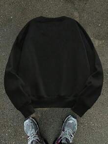 1-Piece Teen Boy Skateboard Style Street Element Print Crew Neck Sweatshirt, Soft And Comfortable, Perfect For Everyday Casual Wear In Spring And Autumn - 黑色 - 查看 2