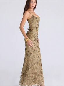 2026 New Arrival Women's Elegant Low Neck Dress - Sexy Sleeveless Backless Tie Waist Cocktail Dress - 咖啡棕 - 查看 3