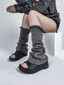 polve 亚文化灰、白、黑破洞宽松千禧宝贝白色腿套，Y2K风格加厚堆堆腿套，女士春夏圣诞礼物 - 常規款 - 查看 3