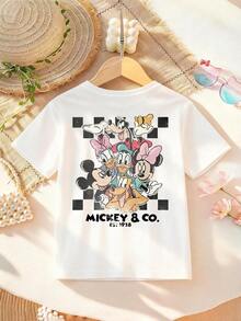 Disney Apparel Featuring A Classic Mickey Mouse And Friends Double-Sided Cartoon Print On A Girls' T-Shirt. This Soft, Breathable Short-Sleeve Crew Neck Tee Is Perfect For Spring And Summer Wear, Ideal For Everyday Outfits, Vacation Leisure, Outdoor Adventures, School Life, And Shopping Trips. It Also Makes An Excellent Gift For Boys And Girls Alike. Every Child Deserves One.