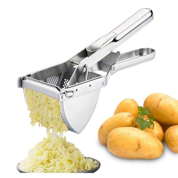 Prensa de patatas de acero inoxidable, adecuada para hacer puré de patatas en la cocina, machacador y exprimidor de frutas de gran capacidad, herramienta de cocina profesional con un mango ergonómico y cómodo