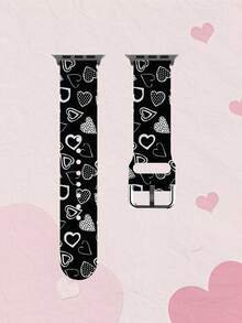 黑色背景涂鸦白色爱心男女通用时尚硅胶表带，兼容 38mm 40mm 41mm 42mm 44mm 45mm 49mm，兼容 Series Ultra/SE/11/10/9/8/7/6/5/4/3/2/1 - 彩色 - 查看 7