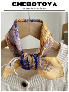 1条女士纹理小围巾/手帕/头巾，多功能印花亚麻围巾/颈巾/手帕，欧美风格，适合夏季沙滩裙 - 彩色 - 查看 23