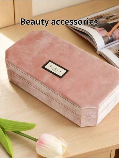  1 pieza Caja de almacenamiento de joyería y cosméticos con diseño floral rosa poligonal de Gucci para mujer. Gran capacidad, estilo retro dulce. Opción de regalo ideal.