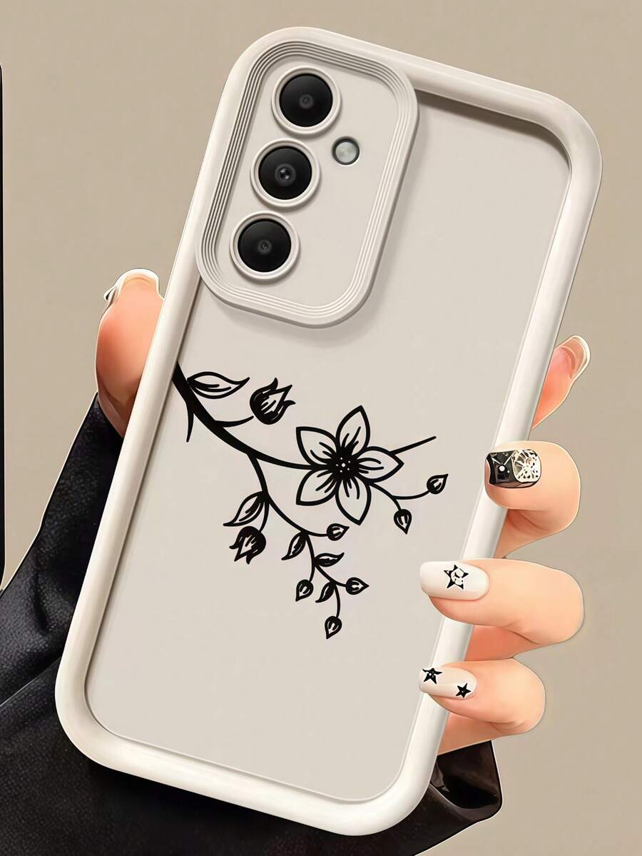 1pc Stepped Photo Frame, Dopamine, Twig, Flower Design Soft Protective Phone Case, Minimalist Style, Cute Cartoon Shape, Perfect Protection For Honor X7/Galaxy A56 5G/Infinix Smart 8/Infinix Hot 40/Transsion Spark 30C/Spark Go 2024/Redmi Note 14 5G/ Moto E22/E22i/OPPO A54 - White - View 1