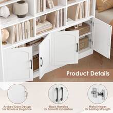 209cm Bookcase Tall Bookshelf With Doors 7-Tier Living Room Bookcase And Shelving Unit Free Standing Display Rack With 15 Open Compartments 209x150x23.7cm White - White - View 5