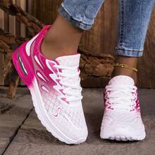 Teen Comfortable Gradient Color Cushioning Sports Casual Shoes Flat Breathable Lightweight Running Outdoor Sneakers - 玫紅色 - 查看 4