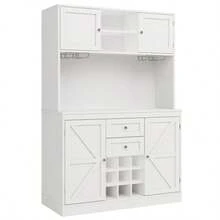 Tall Kitchen Sideboard With Adjustable Shelves And Wine Rack, With 4 Doors And 2 Drawers, Ideal For The Kitchen And Living Room. White. - 白色 - 查看 9