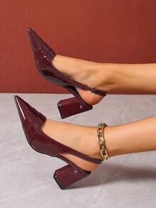 Pointed Toe Solid Color High Heel Sandals, Bowknot Chunky Heel Mary Jane Shoes, Versatile Spring/Summer New Arrivals - Burgundy - View 5