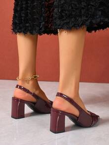 Pointed Toe Solid Color High Heel Sandals, Bowknot Chunky Heel Mary Jane Shoes, Versatile Spring/Summer New Arrivals - Burgundy - View 4