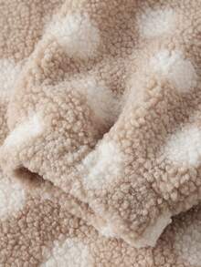 Womens Fall Winter Fleece Jacket Dot Pattern Long Sleeve Lapel Button Down Sherpa Coat - Khaki - View 8