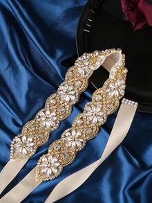 1件手工水晶新娘腰带，简约钻石腰带，适用于婚礼、派对和特殊活动，情人节配饰 - 香檳色 - 查看 4