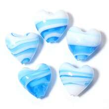 5 hạt cườm thủy tinh hình trái tim kẻ sọc, thích hợp để tự làm đồ thủ công như vòng tay, vòng cổ, bông tai, móc khóa, dây đeo túi xách, quà tặng ngày Valentine. - Nhiều màu - Xem 14