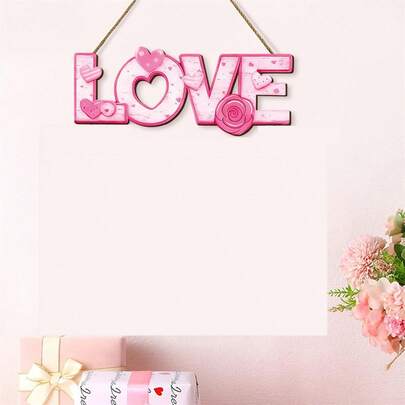 1 pieza Colgador de puerta estilo granja para el Día de San Valentín - Con lazo colgante, decoración de madera duradera adecuada para el Día de San Valentín, bodas, aniversarios, se puede usar durante todo el año para eventos con tema de amor