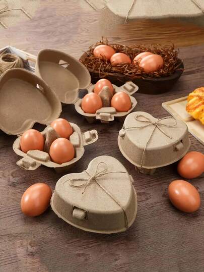 20/10pcs Heart-Shaped Egg Cartons Set, Pulp Egg Containers With Jute Rope, Kitchen, Farm, Valentine's Day, Easter, Holiday Gift, Holiday Decor Basket, Holiday Gift Box