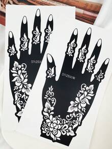 2 Pieces Floral Vine Pattern Tattoo Stencils – Exquisite Hollowed-Out Designs With Delicate Textures For Personalized DIY Temporary Tattoos, Reusable, Suitable For Party & Daily Body Decoration, Helps Easily Create Custom Temporary Tattoo Looks - Black - View 8