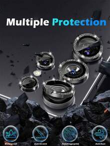5 Pieces = 1 Set, Suitable For Galaxy S25 Ultra Camera Lens Protector Film, A Set Of Black Glitter Phone Lens Accessories, Scratch-Resistant, Waterproof, And Impact-Resistant Protective Film. - Black - View 3