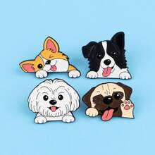 4pcs/Set Dog Cute Enamel Pin Lapel Pins Badges On Backpack Women's Brooch Zinc Alloy Clothes Gift Jewelry Fashion Accessories - Black - View 4