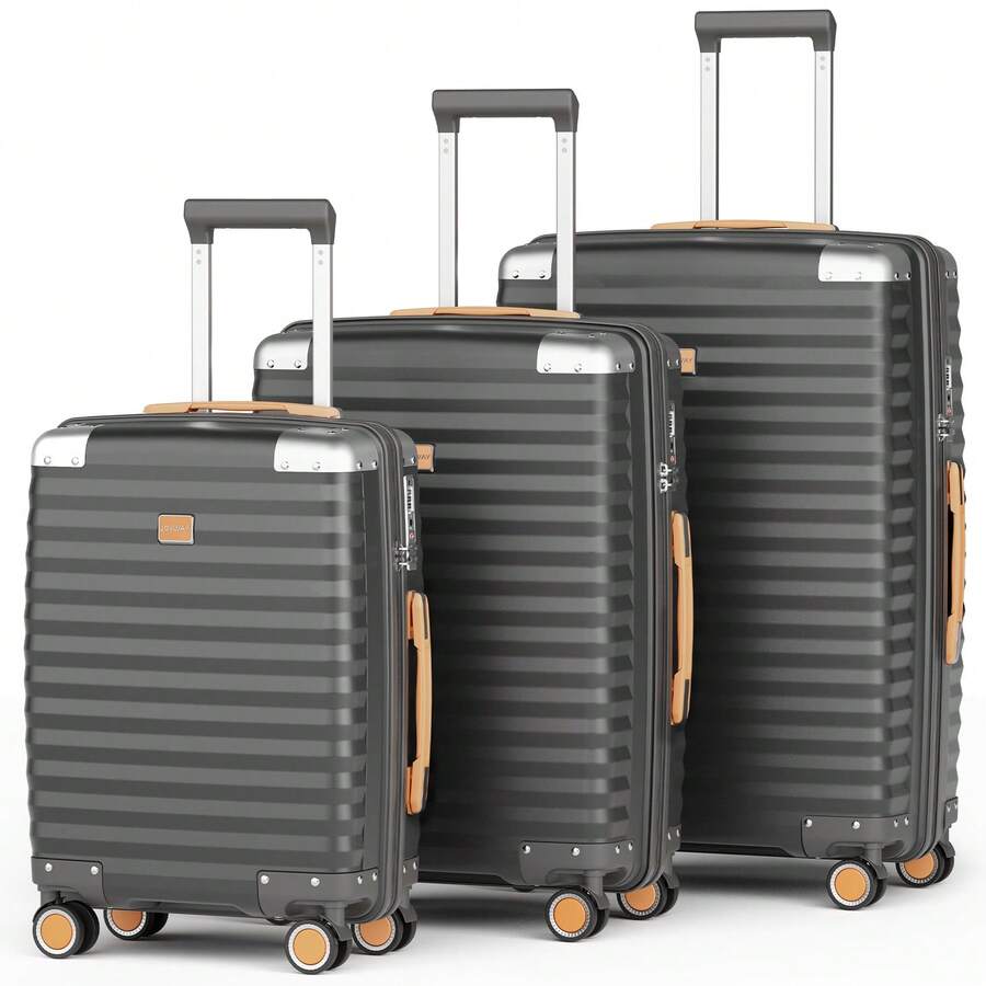 Joyway 3 Piece Luggage Set 20 24 28 Inch Polypropylene Hardside Suitcases With 360° Spinner Wheels & TSA Lock, Lightweight Durable Carry On Included For Business Travel And Family Trips - 灰色 - 查看 1