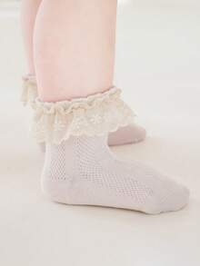 1 Pair Girls' Mesh Lace Trim Ankle Socks, Lightweight Princess Style, Spring/Summer - Multicolor - View 5