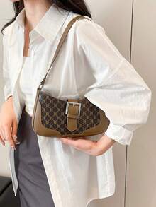 复古时尚小众单肩腋下印花通勤包，款式时尚，品质上乘。 - 棕色 - 查看 4