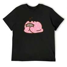 1pcsCozy Pusheens Nap Time T-Shirt Street Wear Vintage Anime Shirt Valentines Clothes Clothing Fitted T Shirts For Men180g - 黑色 - 查看 6