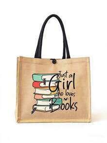 黄色亚麻两件套，大容量亚麻手提袋，印有“Just A Girl Who Loves Books”彩色字母和爱心图案，时尚便携女士亚麻手提包，多功能购物袋，适合作为礼物送给女性、母亲、老师、朋友、伴娘、学生，也适合婚礼、周年纪念日、生日、海滩、节日、返校、情人节、母亲节等场合。 - 彩色 - 查看 12