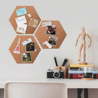 1/4 bit hexagon korkdekal, självhäftande korkplatta, hexagon korktavla, mini vägganslagstavla, gör-det-själv dekorativ vykort väggkorktavla, anslagstavla, anslagstavla
