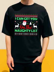 MenS Funny Christmas Naughty List Santa & Reindeer Graphic T-Shirt - I Can Get You On The Naughty List Slogan,Breathable Black Crew Neck Short Sleeve Tee for Holiday Parties,Casual Wear & Year-Round - All-Season Humorous Gift Apparel - por defecto - Ver 1