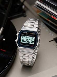 Casio Unisex Sports-Style Electronic Watch, Retro Stainless Steel Strap, Square Dial, With Calendar, Alarm And Stopwatch Functions, Water-Resistant Design, Suitable For Daily Wear. A168WA-1, New Year Gift, Christmas Gift - Silver - View 9