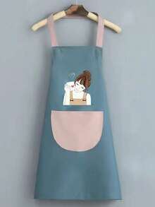 1pc Kitchen Apron, Greaseproof And Waterproof, Cooking Apron With Pockets, Easy To Clean, Kitchen, Bathroom, Family, Household Items Christmas Gift Goodies, Waterproof Coral Velvet Towel Apron, Hanging Neck Waisted Cartoon Apron, Waterproof Coral Velvet Towel Apron - Multicolor - View 3