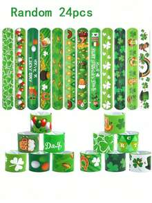 24 Stücke St. Patricks Day Slap Armbänder, grüne Kleeblatt Hut Bier Slap Bänder irische Klee Armbänder Snap Armbänder für Jungen Mädchen Frauen, St. Patricks Party Zubehör, St. Patricks Day Dekorationen, für irisches Festival St. Paddys Day Party Dekorationen, Glücksklee, großer Umzug, Party, St. Patricks Day Feier Veranstaltung - Verschiedenfarbig - Übersicht 8