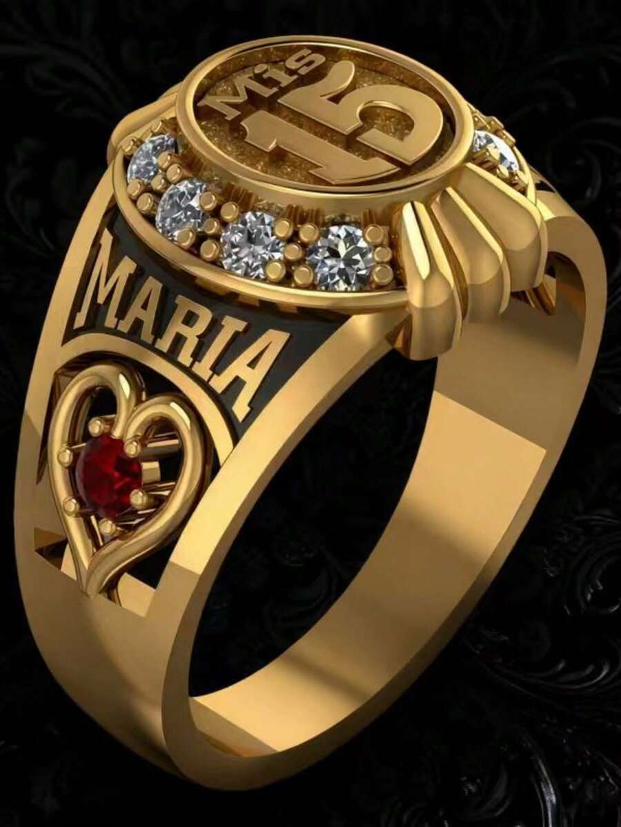 1件高品质个性化15周年纪念礼物奢华珠宝，时尚情侣结婚戒指，订婚戒指，镶嵌奢华红色锆石，情人节礼物，生日礼物，派对礼物 - 紅色 - 查看 1