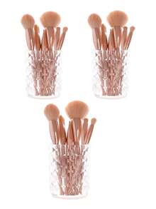 1pc/2pcs Transparent Makeup Brush Holder, Elegant Diamond Pattern Bathroom Cup For Toothbrush, Toothpaste Storage