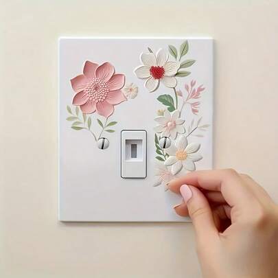 1pc Creative Floral Pattern Switch Sticker - Self-Adhesive PVC Wall Sticker, Suitable For Bedroom And Bathroom Light Switches, Classic Floral Theme Home Decor, Home Décor, Switch Sticker