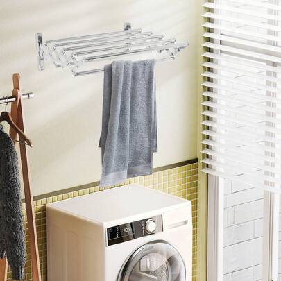 Toallero retráctil, estante telescópico plegable y multifuncional para almacenamiento de toallas, ajustable de 42 a 80 cm, de acero inoxidable