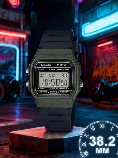 Reloj digital retro unisex, resistente al agua, con correa, calendario, alarma, funciones de cronómetro, material de goma, moda deportiva, adecuado para uso diario F-91WM-3A