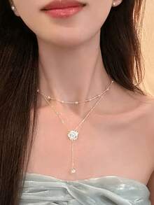 1pc Pearl Camellia Tassel Necklace, Delicate Choker Necklace Suitable For Valentine's Day Wear Or Gift To Friends