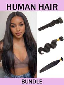 Straight & Straight And Bouncy Curls & Body Wave Human Hair Bundles Human Hair Unprocessed Virgin Double Weft Bundles For Women Human Hair Quick Weave Natural Black - Natural Black - View 1