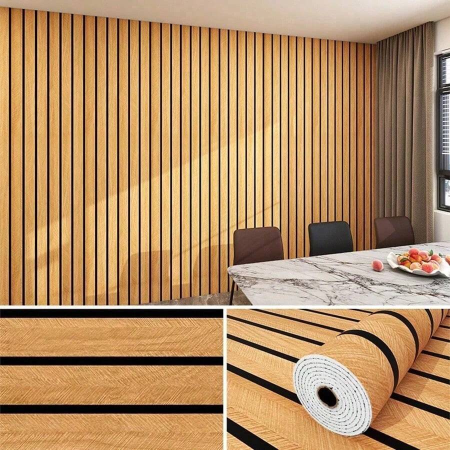 1 Cuộn Tấm ốp tường giả gỗ phẳng 3D - Miếng dán tường tự dính cách âm, 40CM*300CM, Giấy dán tường tự dính, Giấy dán tường giả gỗ phẳng PVC dày, chống thấm nước, có thể tháo rời và tấm xốp, Dùng để trang trí nhà cửa, Phòng khách chống thấm nước, chống ẩm, hiệu ứng 3D nổi. - Nhiều màu - Xem 1