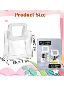 10pcs White Square Handle Clear Plastic Gift Bags, Reusable, Suitable For Weddings, Parties, Anniversaries, Valentine's Day, Mother's Day, Etc., Can Be Used As Candy/Chocolate Bags And Decorations - Square Handle White - View 8