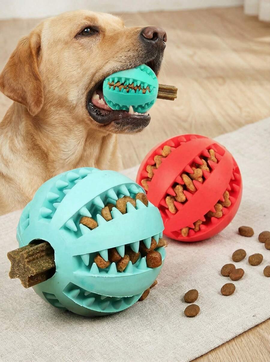 PETSIN 1pc Dog Toy Ball Interactive Rubber Ball Chew Toy For Small Dogs Dental Cleaning Ball Pet Food Feeder Silicone Ball Toy - Multicolor - View 1