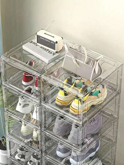 1个六面全透明塑料鞋盒，防氧化鞋展示盒，家用