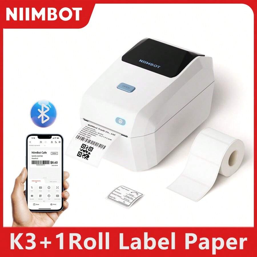 NIIMBOT K3 Label Printer White 3 Inch Desktop Label Maker With High-Speed,Bluetooth Connection For Small Business And Home Office