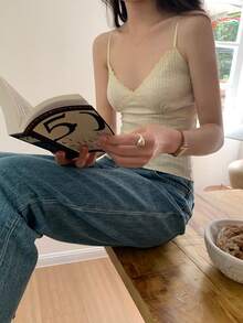 Lace V-Neck Sexy Camisole Bra For Women, Summer Camisole With Chest Pad, Backless Bra Top - Apricot - View 5