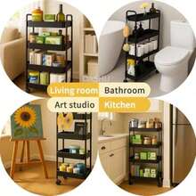 Carrito Organizador Delgado 4 Niveles con Ruedas, Estantería Estrecha para Espacios Reducidos de Hogar - Negro - Ver 4