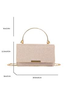 Bolso de mano de metal para mujer, bolso cuadrado pequeño de cadena cruzada brillante y de moda para fiestas y reuniones - Dorado - Ver 7