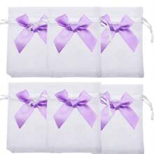 30个/20个/10个/1个带蝴蝶结的紫色欧根纱袋，3.5x4.7英寸欧根纱首饰袋，束口袋，婚礼回礼袋，礼品包装袋，礼品袋，家居用品，尼龙收纳袋，节日派对用品，婚礼用品，礼品装饰包装，小型包装袋，情人节批量礼品，派对回礼袋 - 白色歐根紗紫色蝴蝶結 - 查看 5