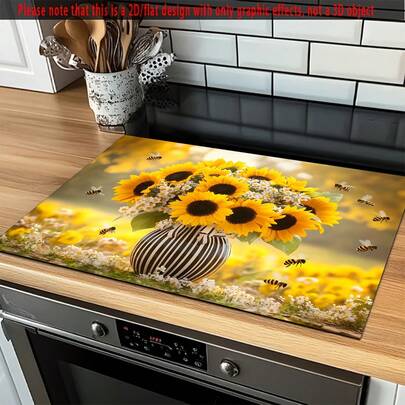 1pc Sunflower-Style Protective Cover, Scratch-Resistant And Heat-Resistant. Suitable For Electric Glass Cookers, Pot Covers, Pot Covers, Ironing Boards, Coffee Machines And Other Household Appliances. Family Kitchen Decoration, Holiday Parties, Gifts For Couples, And The Best Gifts For Friends.
