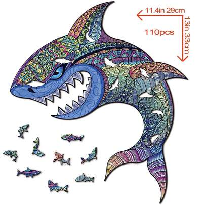 Fierce Shark 100pcs Wooden Jigsaw Puzzle, Intellectual Wooden Puzzle Game Fierce Shark